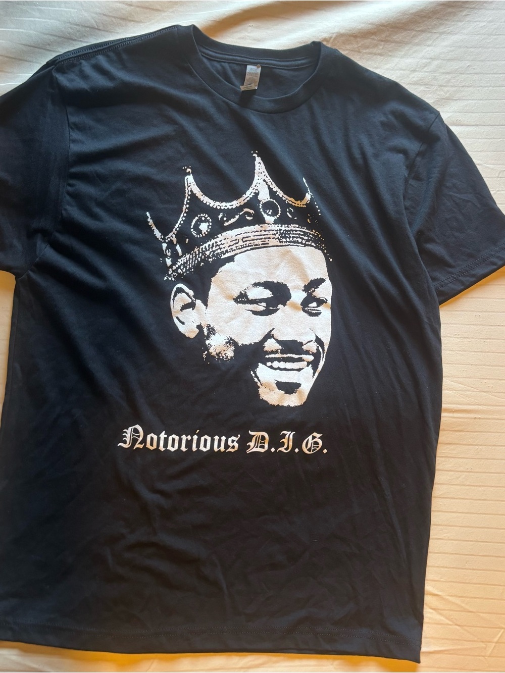 Notorious B.I.G Black Graphic T-Shirt with White Crown Portrait